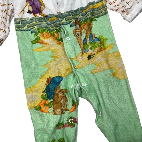 Vintage 60s Peter Rabbit Friends AOP Footed Pajama Sleeper FLAW Baby Lg 19-26lbs - Picture 5 of 8